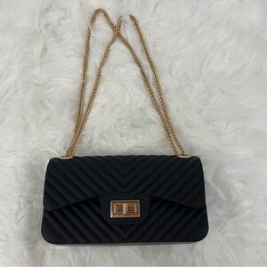 Convertible Cross Body Purse, Rubber with Gold Chain Strap